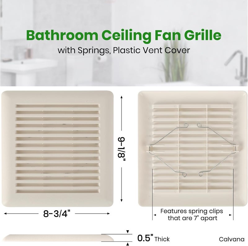 Calvana (2-Pack) C350GN Bathroom Fan Cover with Springs, 8-3/4" x 9-1/8" Exhaust Fan Replacement Grille, Compatible with Broan-NuTone, Fits Models 690 693 VC305C3N VC307C2N, 695 and 696N, White - Image 2